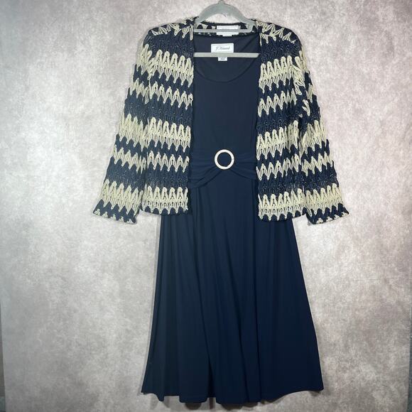 J Howard Blazer Jacket Dress Set Womens 8 Navy Blue Business Career Stretch Work - Picture 1 of 15